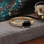 Classic Sparkling Square Cut Black Onyx Engagement Ring with Side Accents  - Additional view