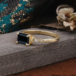 Classic Sparkling Square Cut Black Onyx Engagement Ring with Side Accents  - Additional view