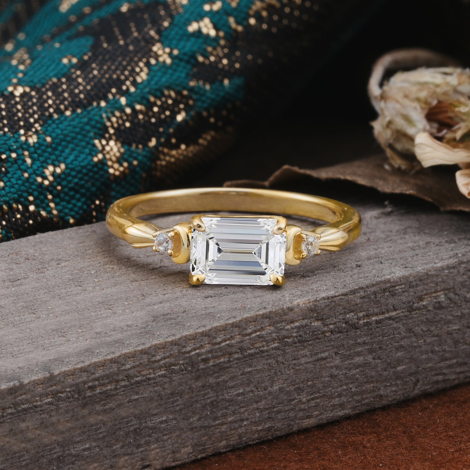 Classic Sparkling Square Cut Lab Diamond Engagement Ring with Side Accents  - Additional view