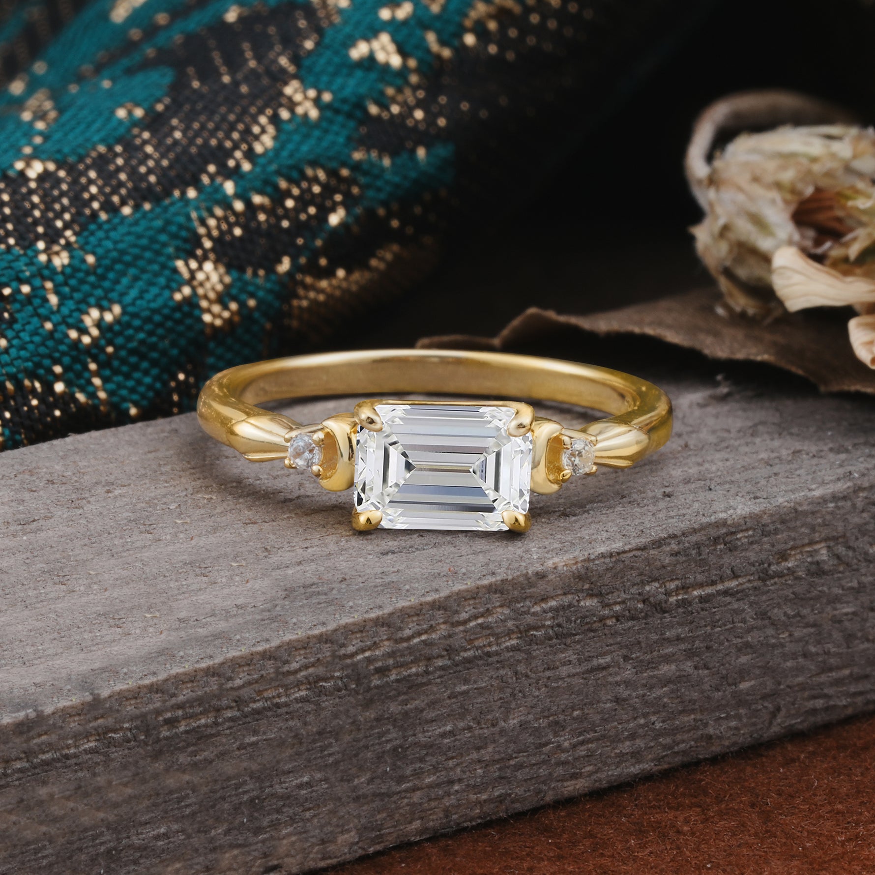 Classic Sparkling Square Cut Lab Diamond Engagement Ring with Side Accents  - Additional view