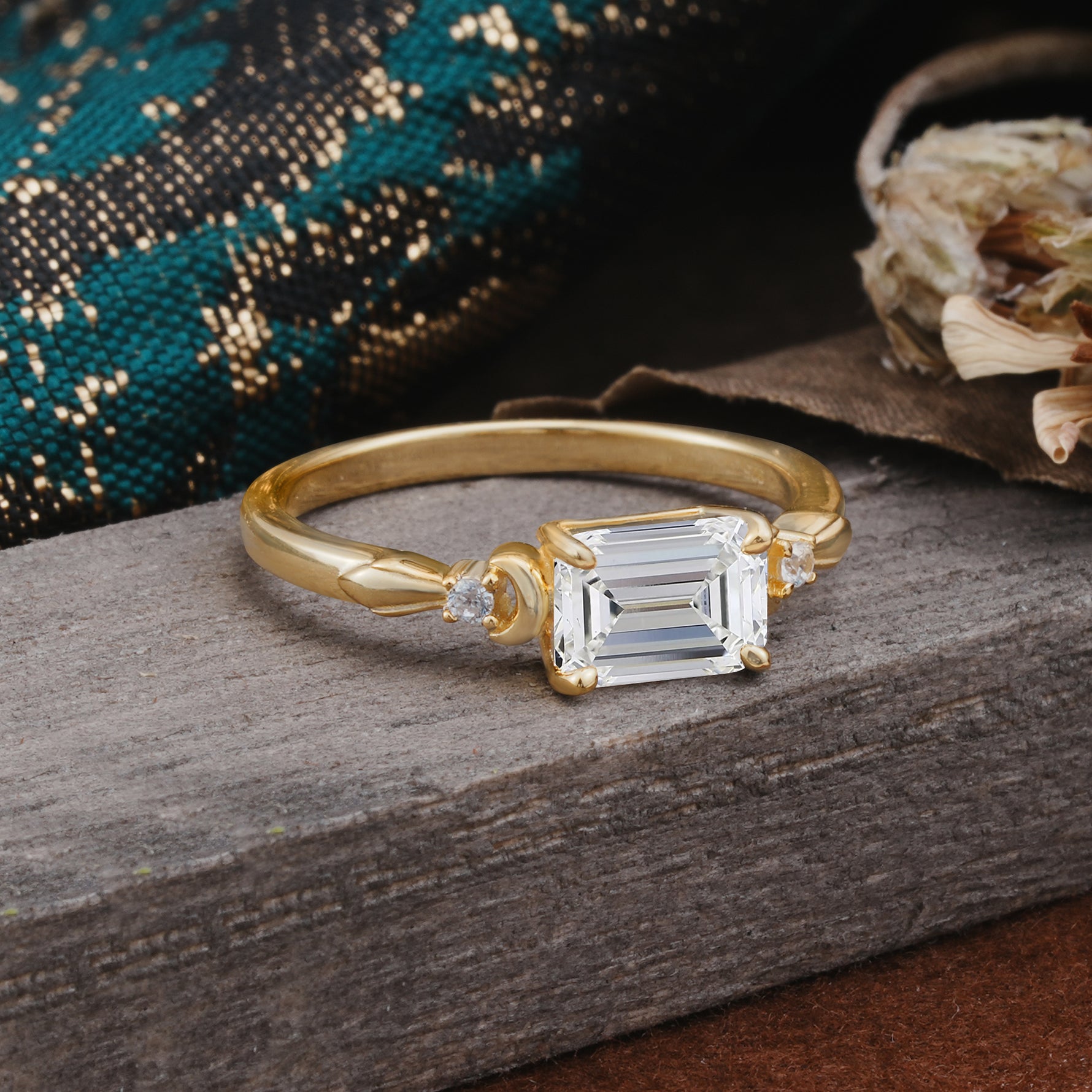 Classic Sparkling Square Cut Lab Diamond Engagement Ring with Side Accents  - Additional view