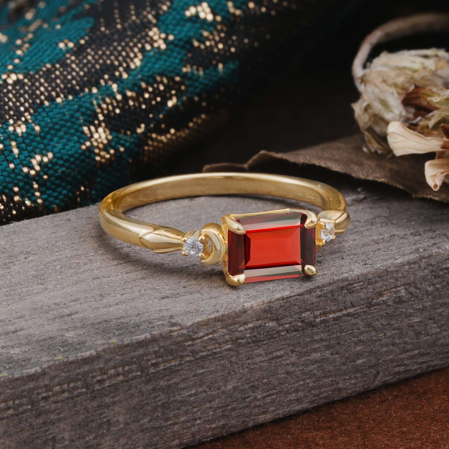 Classic Sparkling Square Cut Garnet Engagement Ring with Side Accents  - Additional view