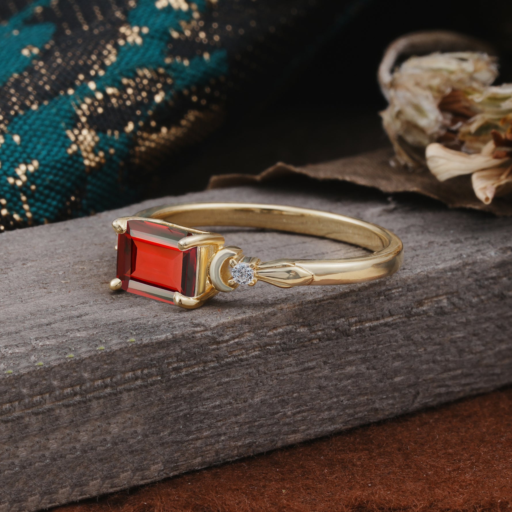 Classic Sparkling Square Cut Garnet Engagement Ring with Side Accents  - Additional view