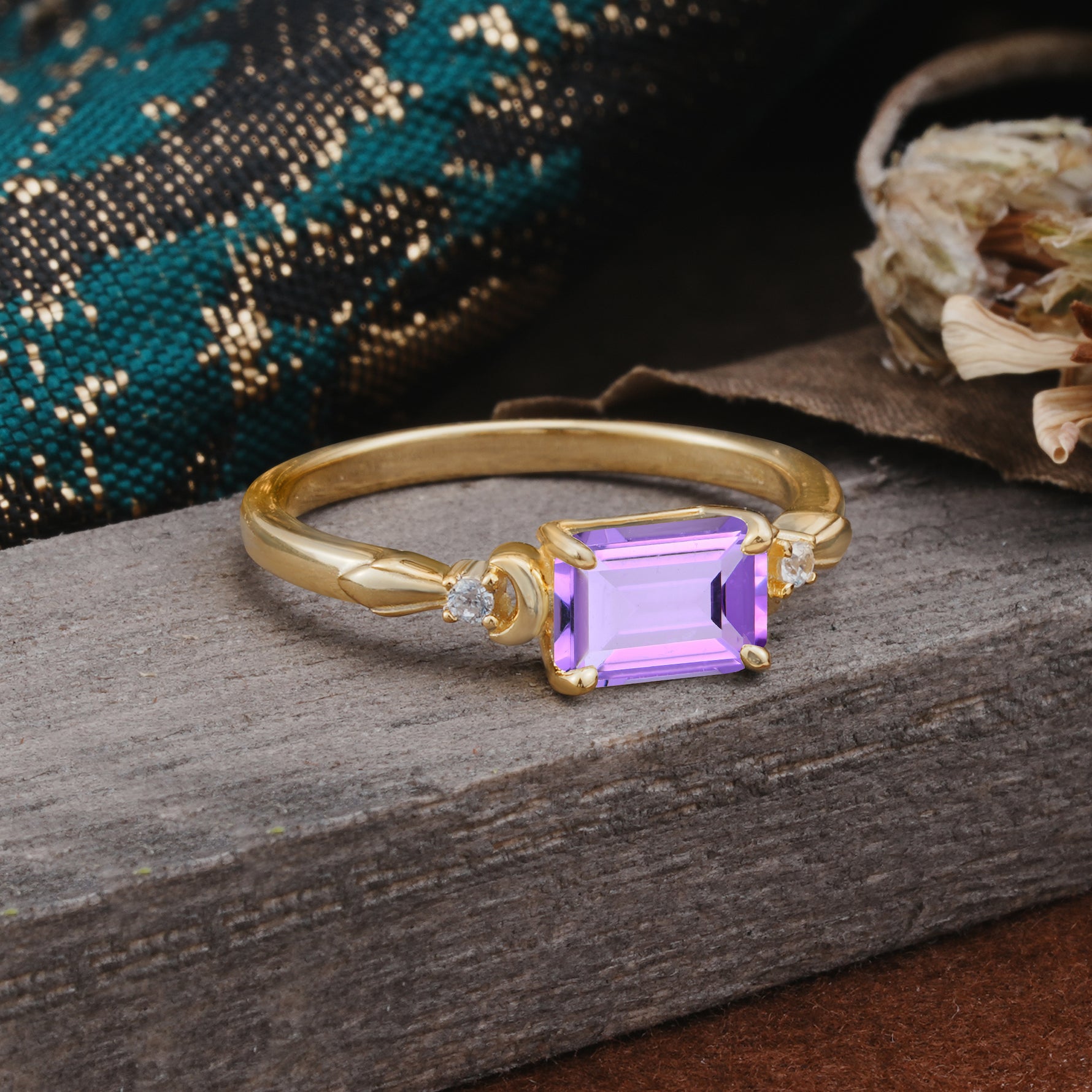 Classic Sparkling Square Cut Amethyst Engagement Ring with Side Accents  - Additional view