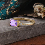 Classic Sparkling Square Cut Amethyst Engagement Ring with Side Accents  - Additional view