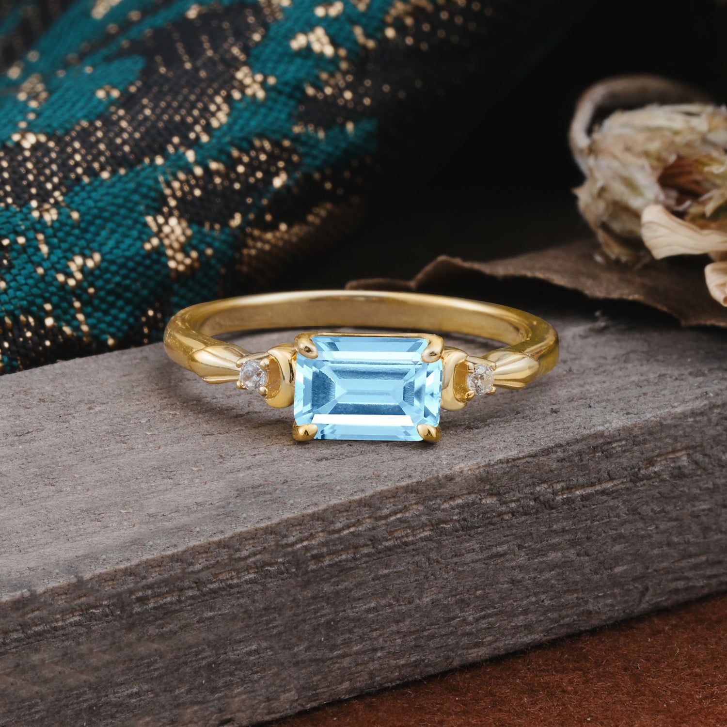 Classic Sparkling Square Cut Aquamarine Engagement Ring with Side Accents  - Additional view