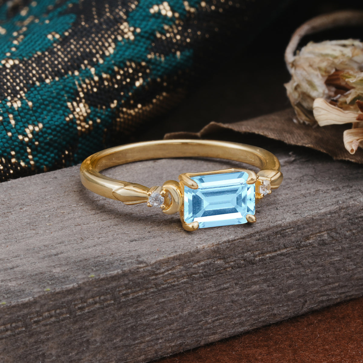 Classic Sparkling Square Cut Aquamarine Engagement Ring with Side Accents  - Additional view