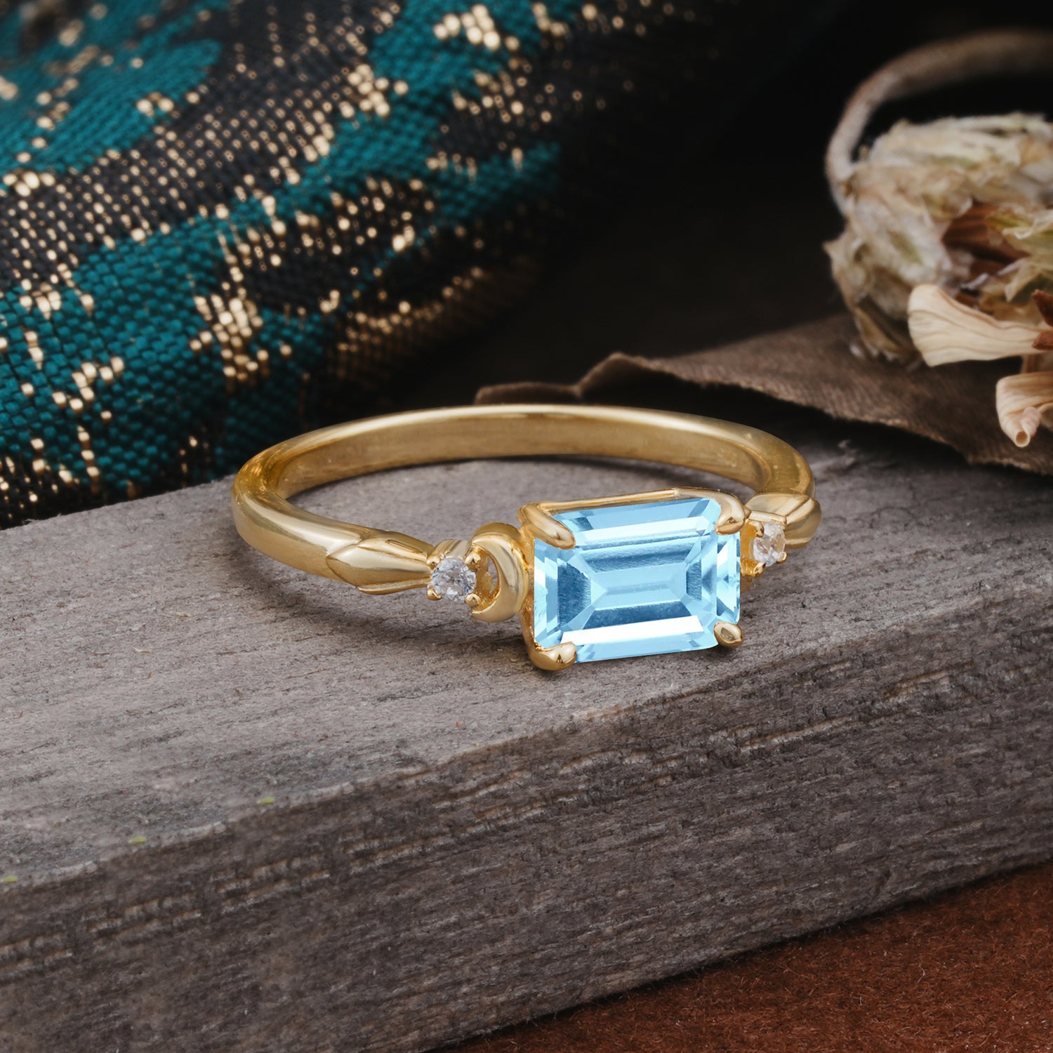 Classic Sparkling Square Cut Aquamarine Engagement Ring with Side Accents  - Additional view
