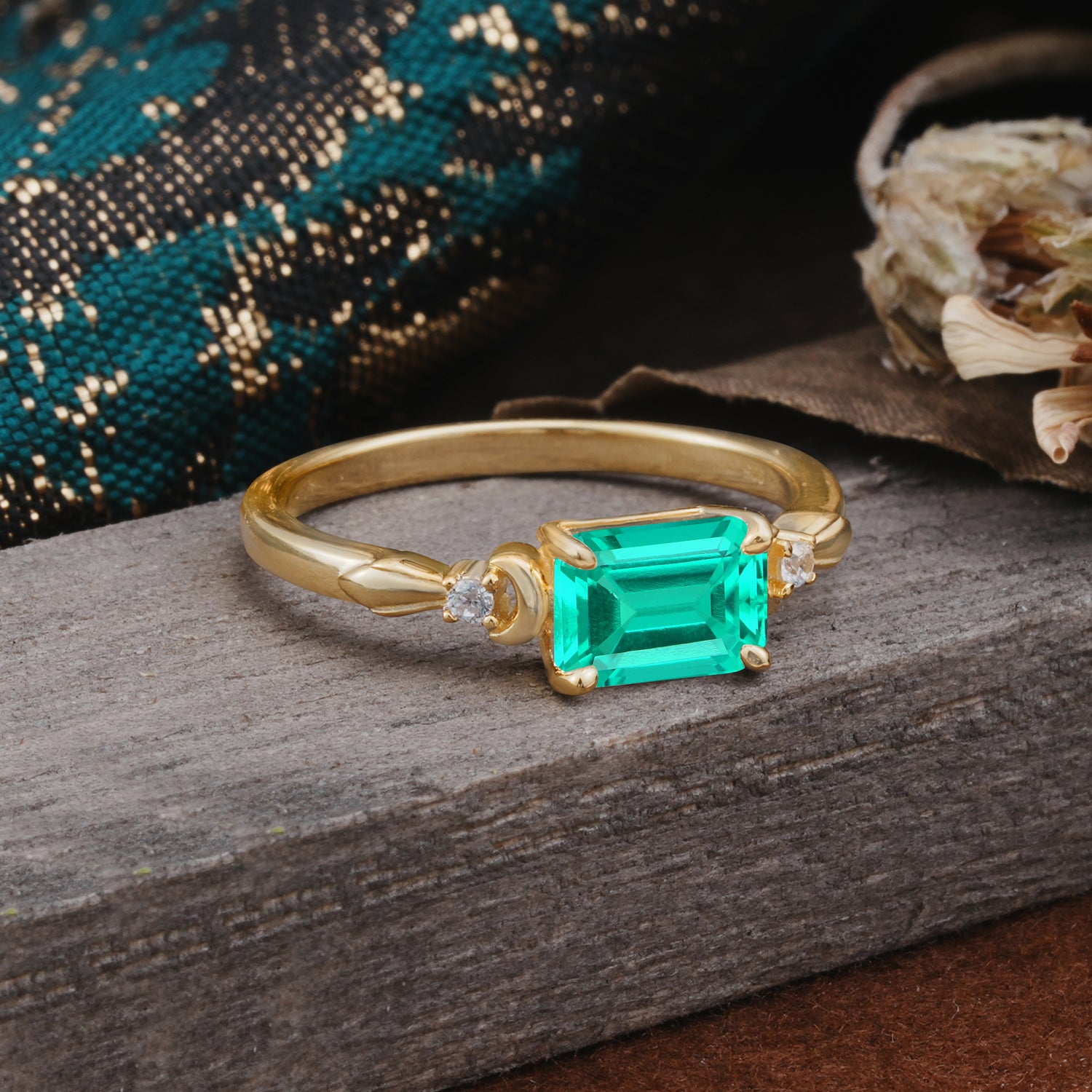 Classic Sparkling Square Cut Emerald Engagement Ring with Side Accents  - Additional view
