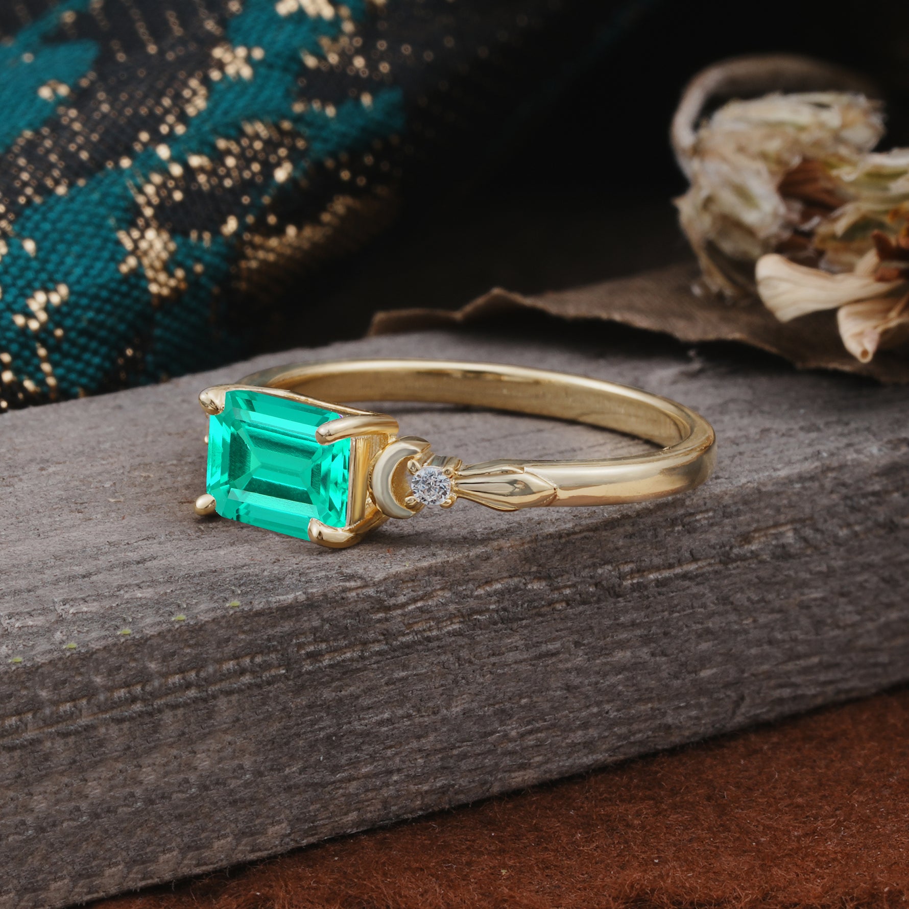 Classic Sparkling Square Cut Emerald Engagement Ring with Side Accents  - Additional view