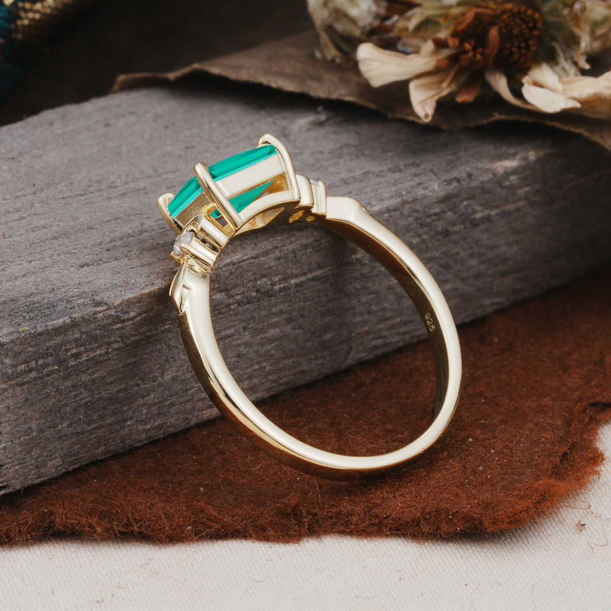 Classic Sparkling Square Cut Emerald Engagement Ring with Side Accents  - Additional view