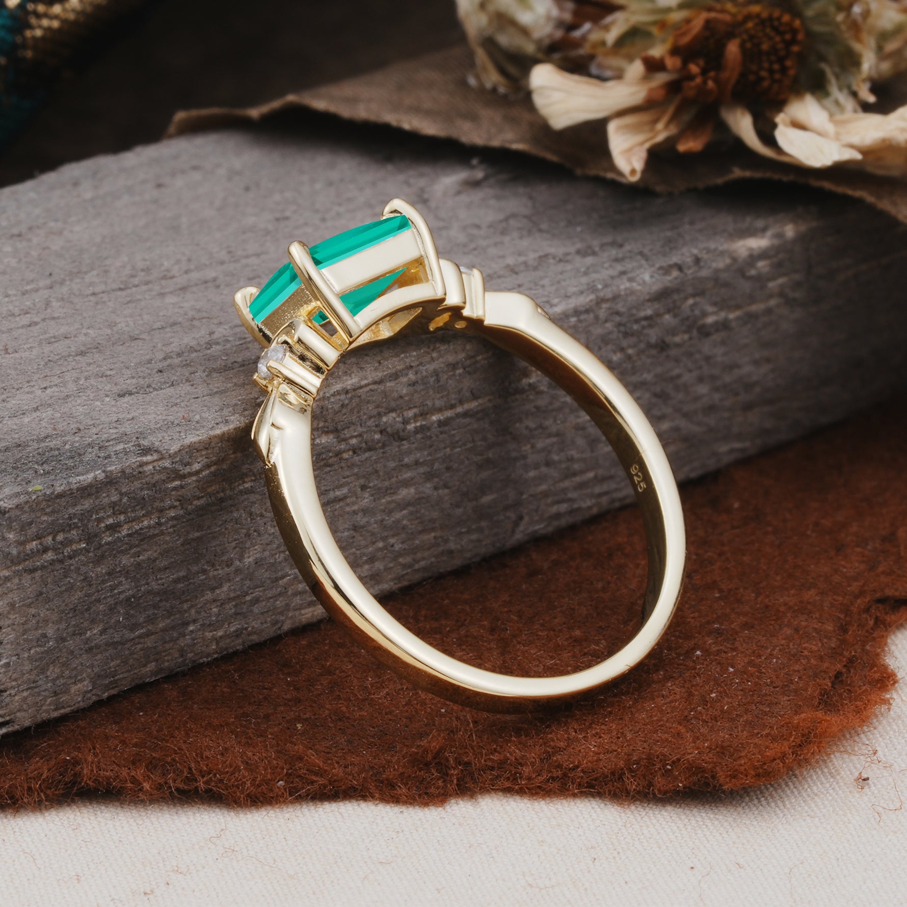 Classic Sparkling Square Cut Emerald Engagement Ring with Side Accents  - Additional view
