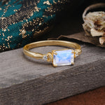 Classic Sparkling Square Cut Moonstone Engagement Ring with Side Accents  - Additional view