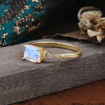 Classic Sparkling Square Cut Moonstone Engagement Ring with Side Accents  - Additional view