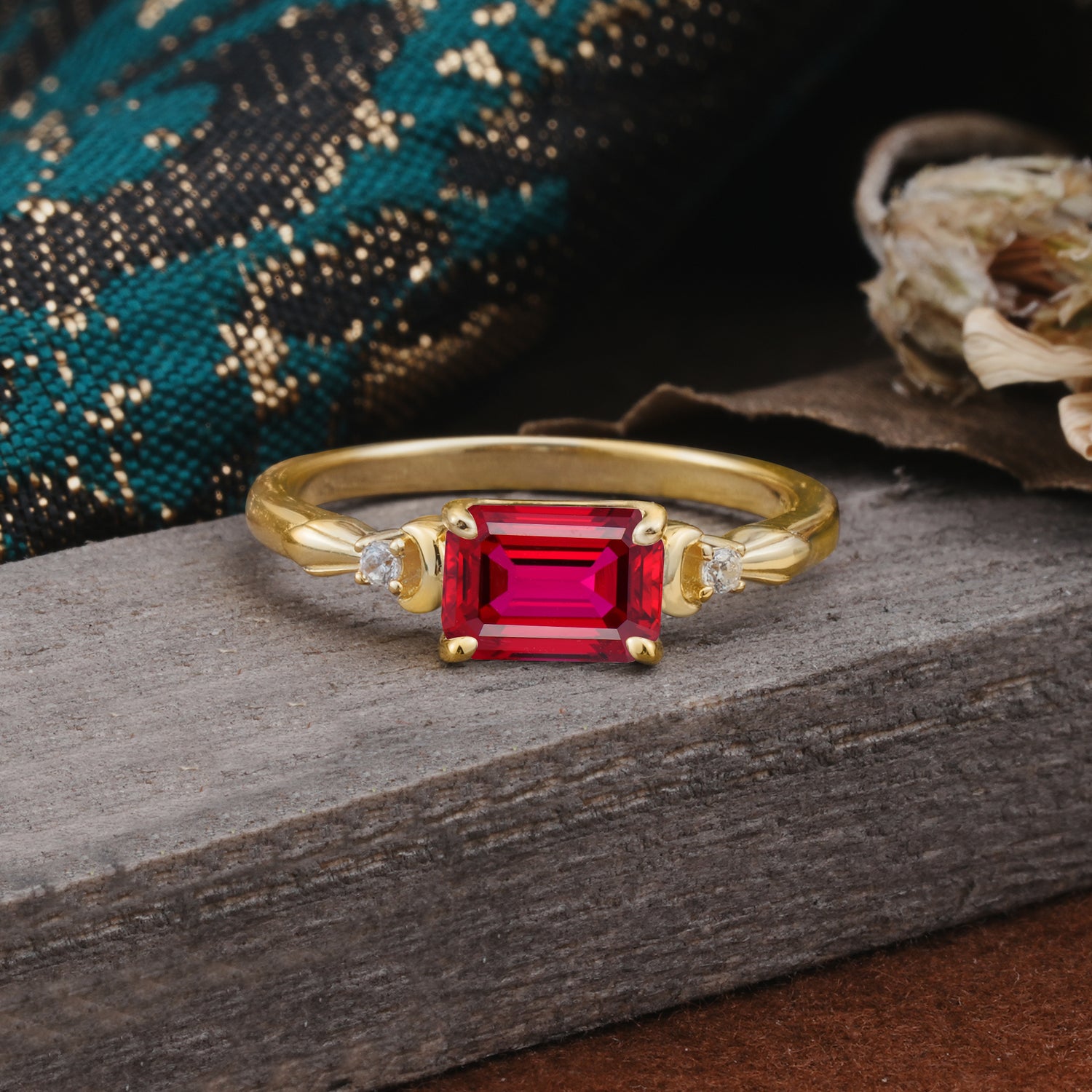 Classic Sparkling Square Cut Ruby Engagement Ring with Side Accents  - Additional view