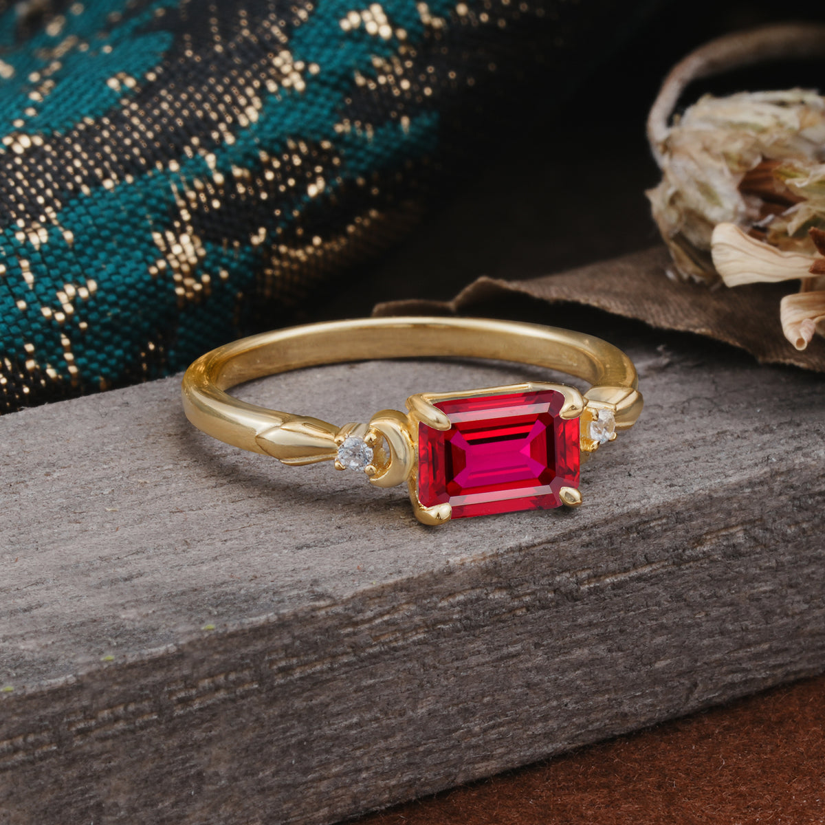 Classic Sparkling Square Cut Ruby Engagement Ring with Side Accents  - Additional view