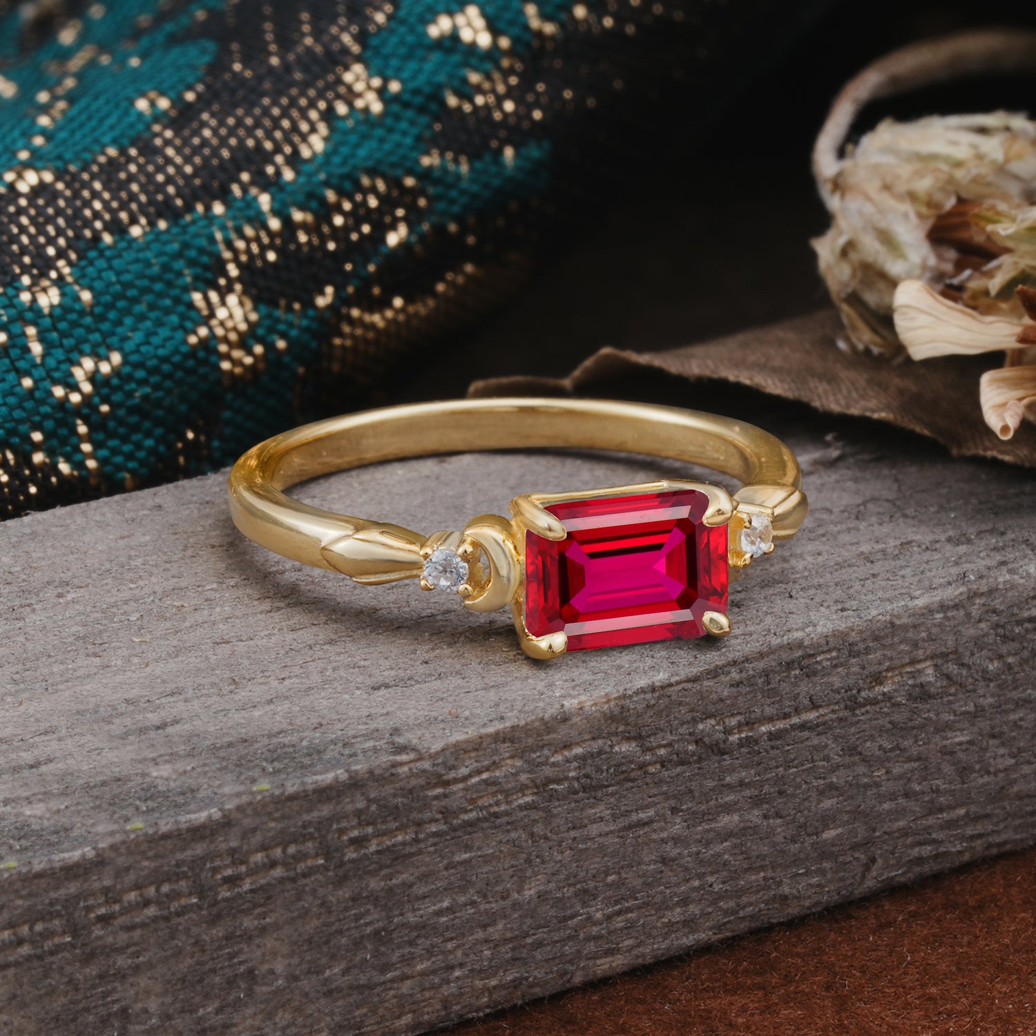 Classic Sparkling Square Cut Ruby Engagement Ring with Side Accents  - Additional view