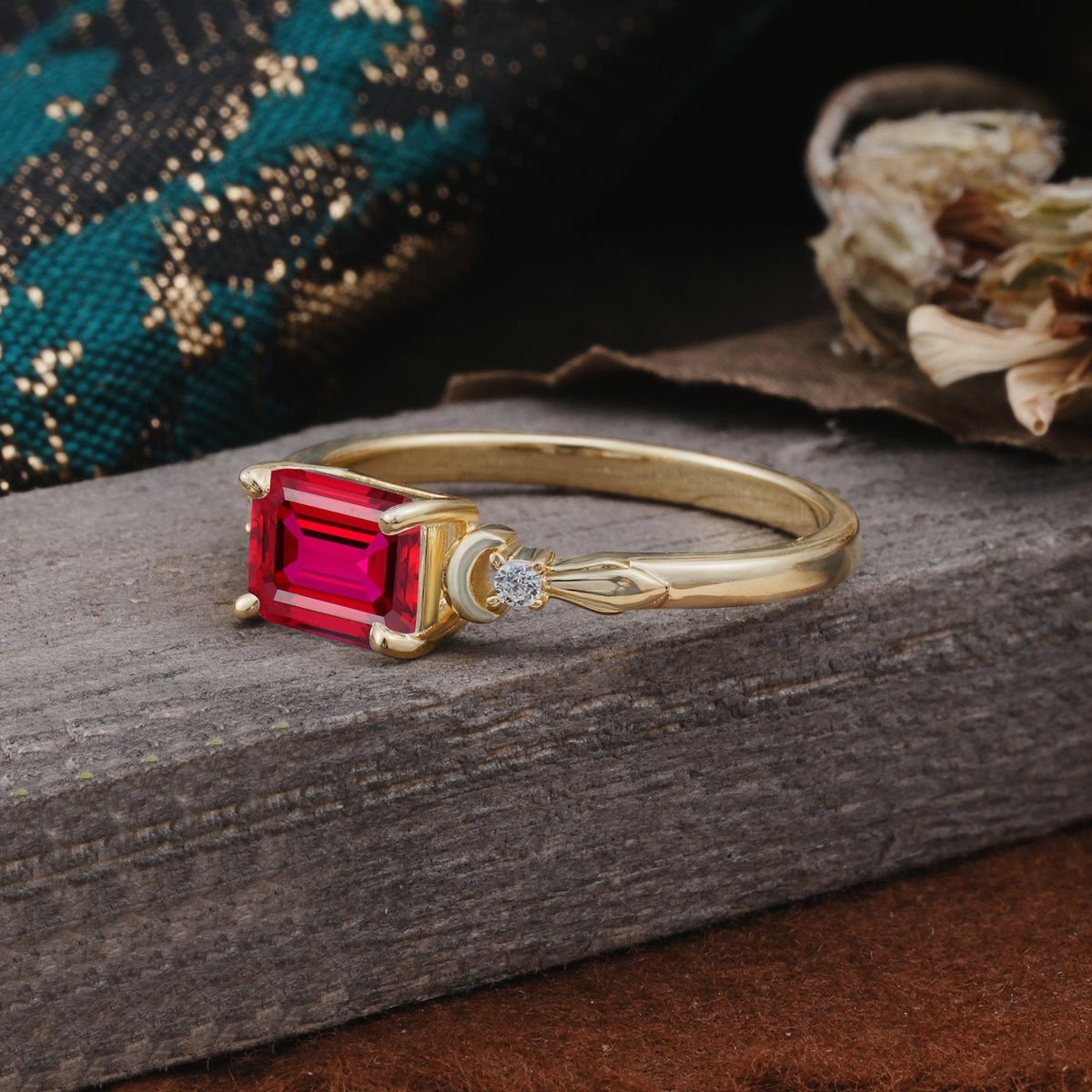 Classic Sparkling Square Cut Ruby Engagement Ring with Side Accents  - Additional view