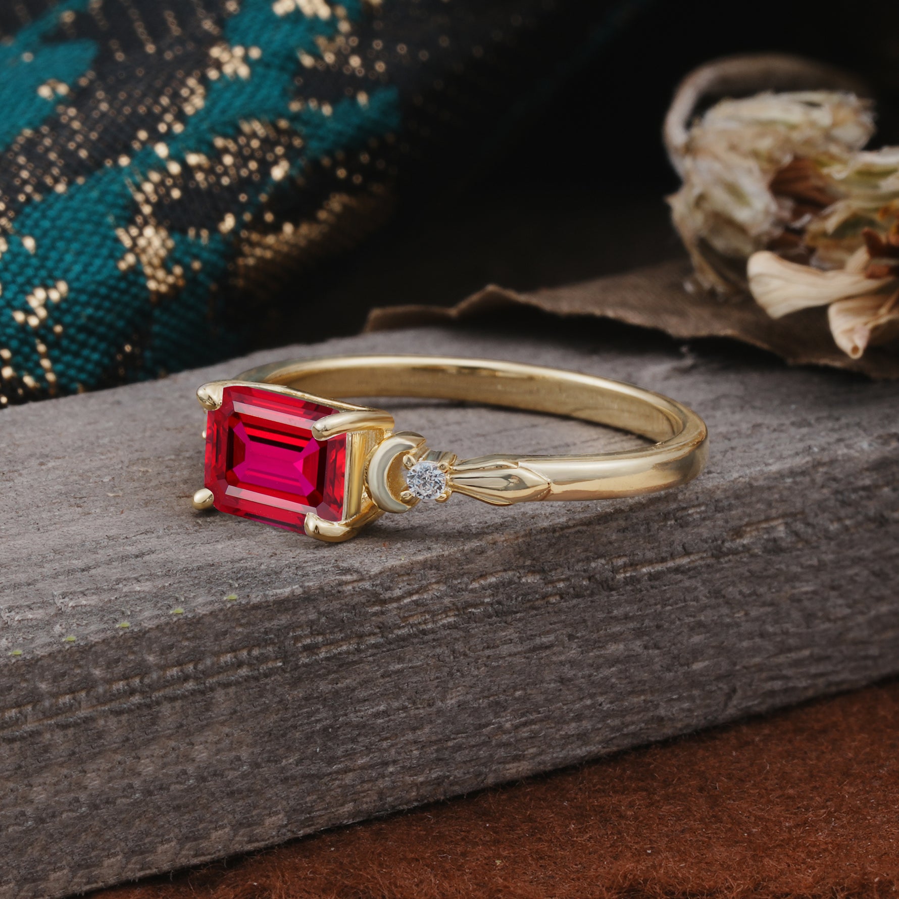 Classic Sparkling Square Cut Ruby Engagement Ring with Side Accents  - Additional view