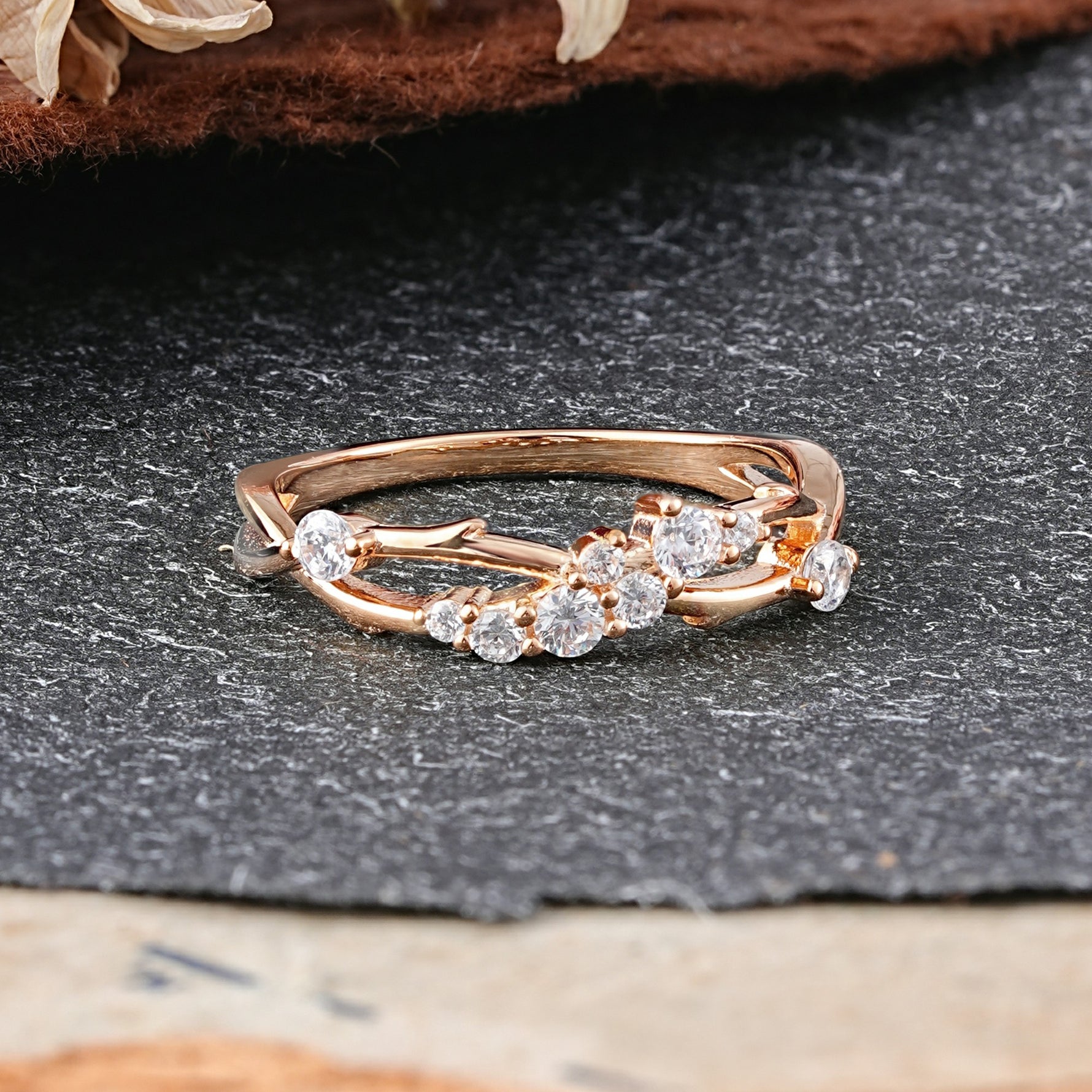 Nature Inspired Leaf Moissanite Stacking Wedding Band - Additional view