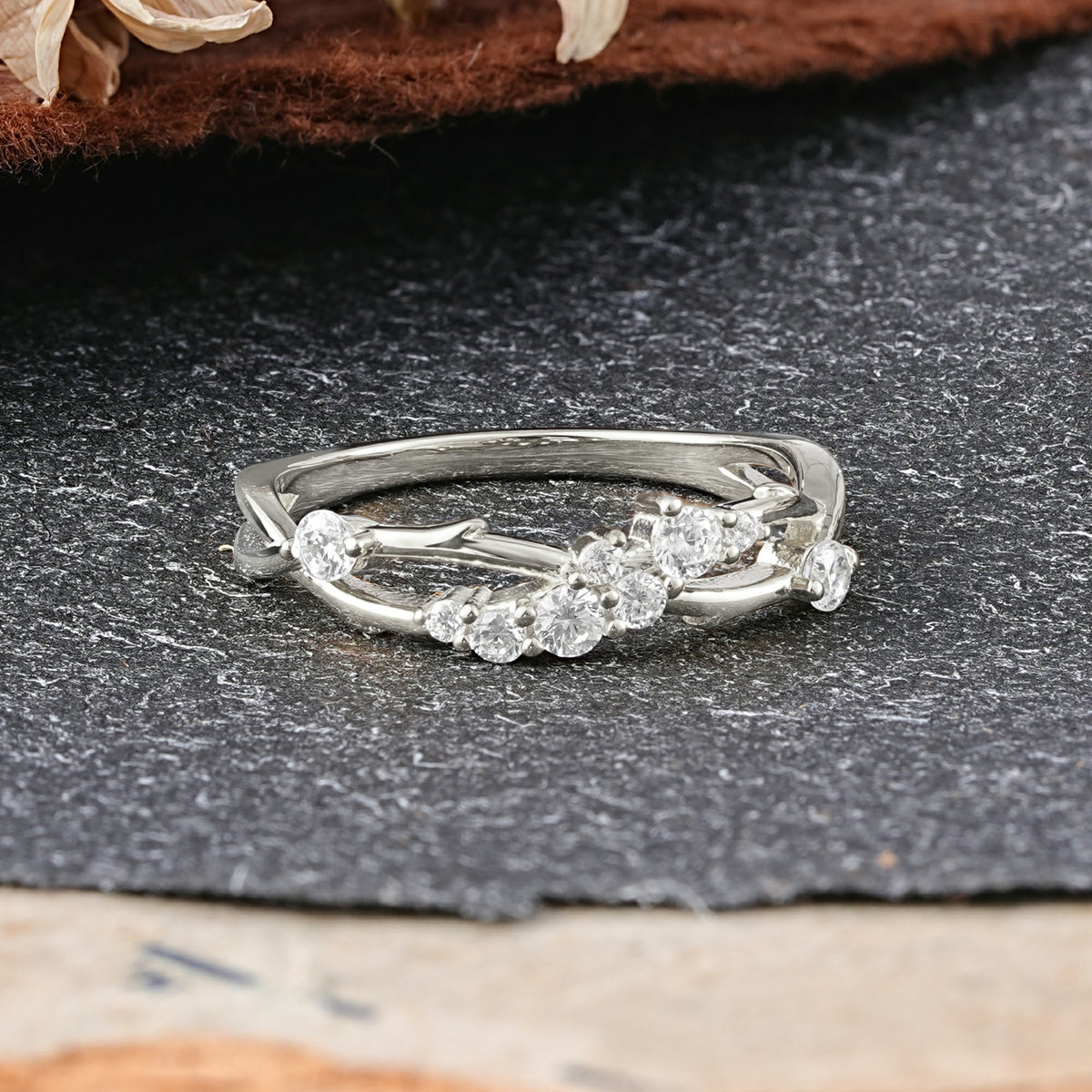 Nature Inspired Leaf Moissanite Stacking Wedding Band - Additional view