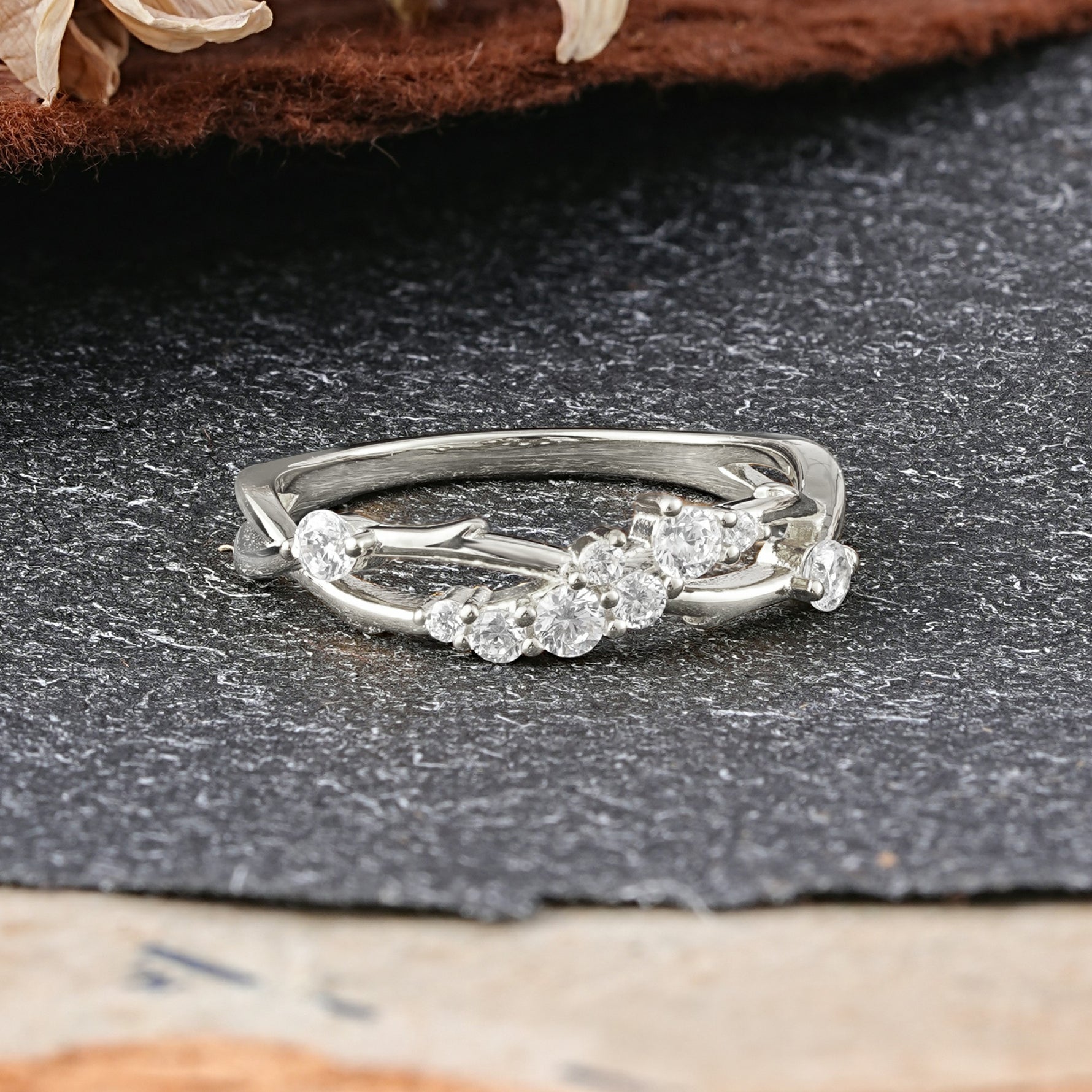 Nature Inspired Leaf Moissanite Stacking Wedding Band - Additional view
