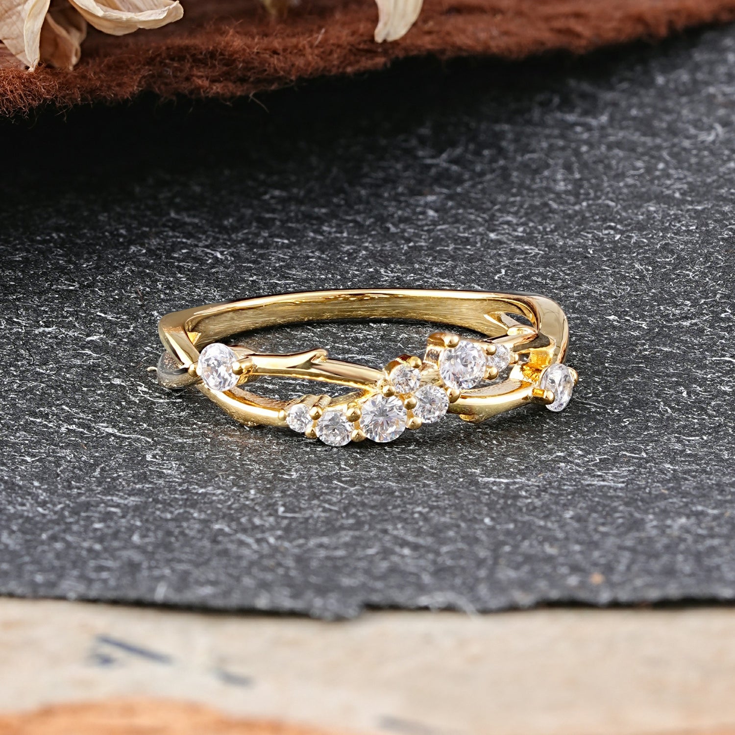 Nature Inspired Leaf Moissanite Stacking Wedding Band - Additional view