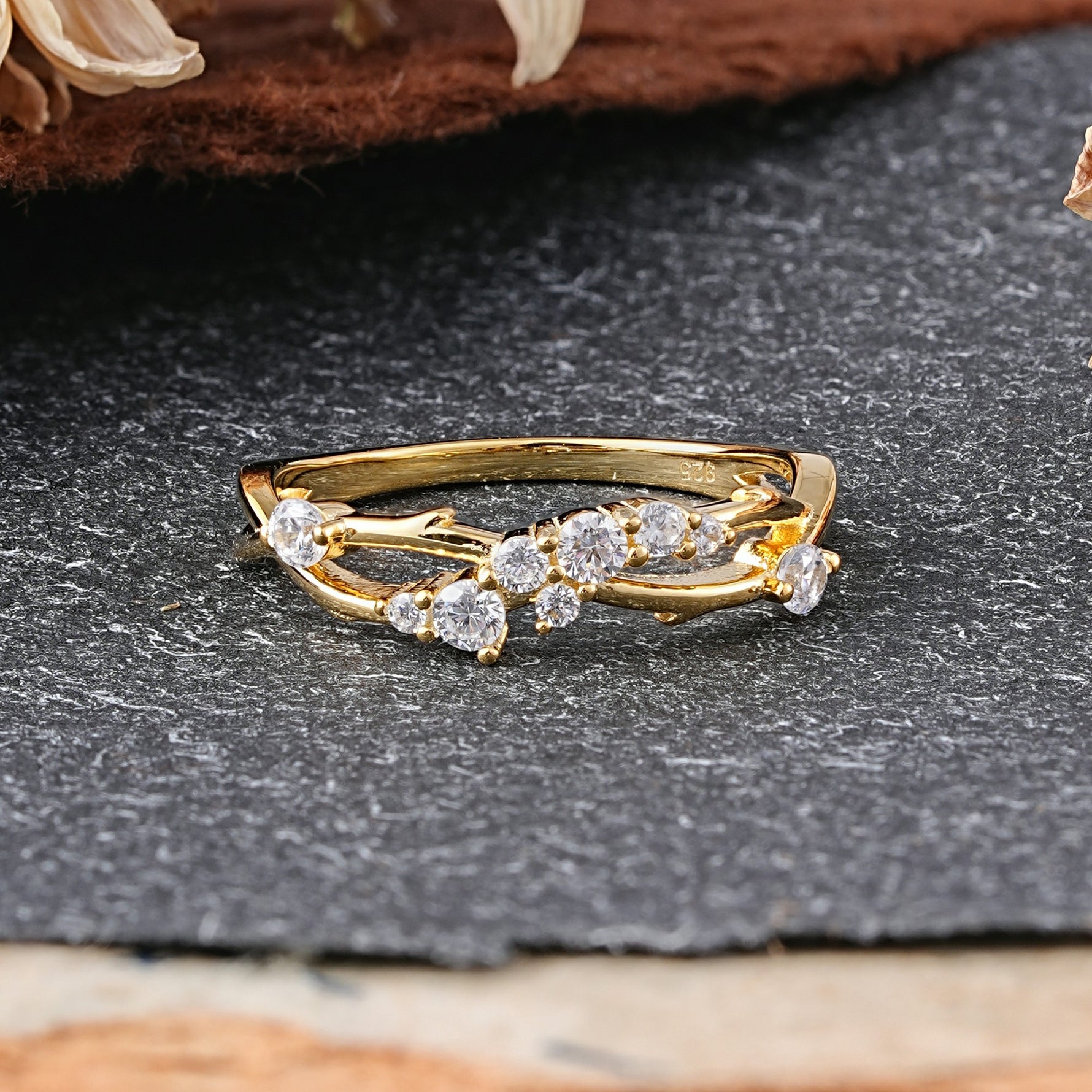 Nature Inspired Leaf Moissanite Stacking Wedding Band - Additional view