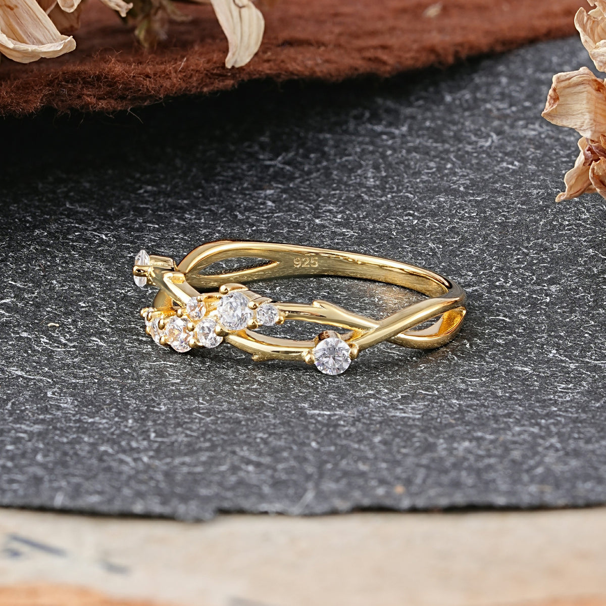 Nature Inspired Leaf Moissanite Stacking Wedding Band - Additional view