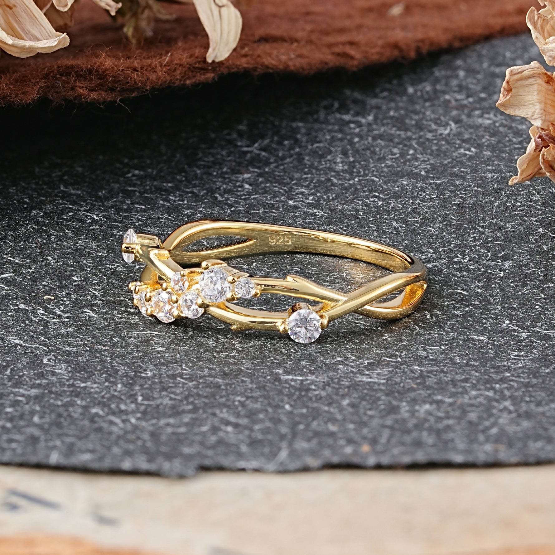 Nature Inspired Leaf Moissanite Stacking Wedding Band - Additional view