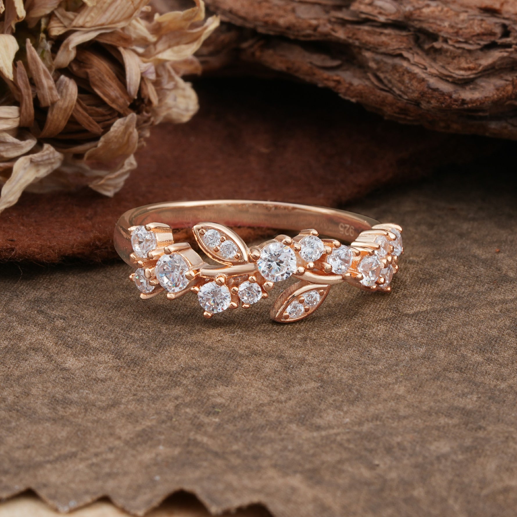 Nature Inspired Laurel Wreath Moissanite Stacking Wedding Band - Additional view