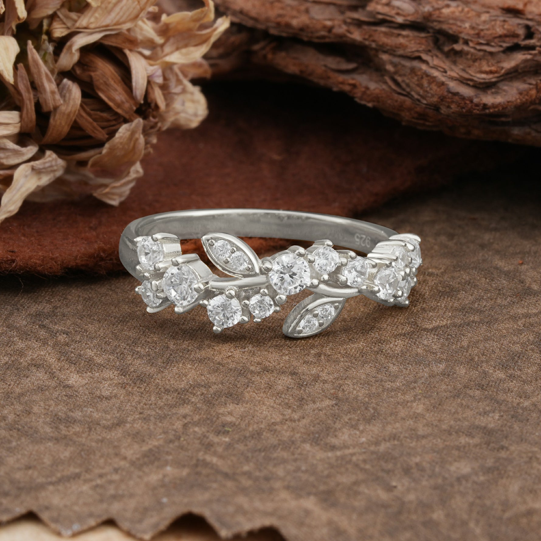 Nature Inspired Laurel Wreath Moissanite Stacking Wedding Band - Additional view