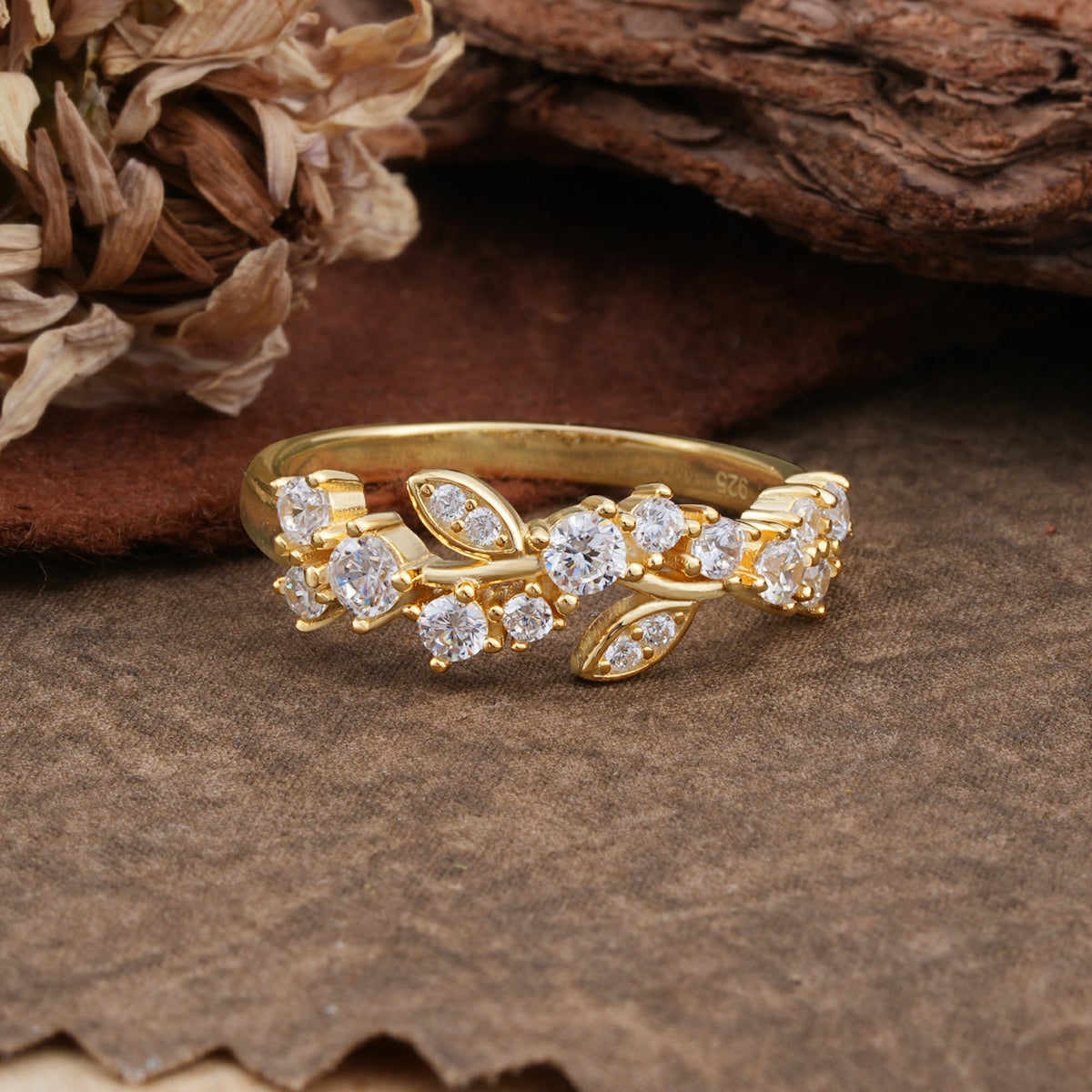Nature Inspired Laurel Wreath Moissanite Stacking Wedding Band - Additional view