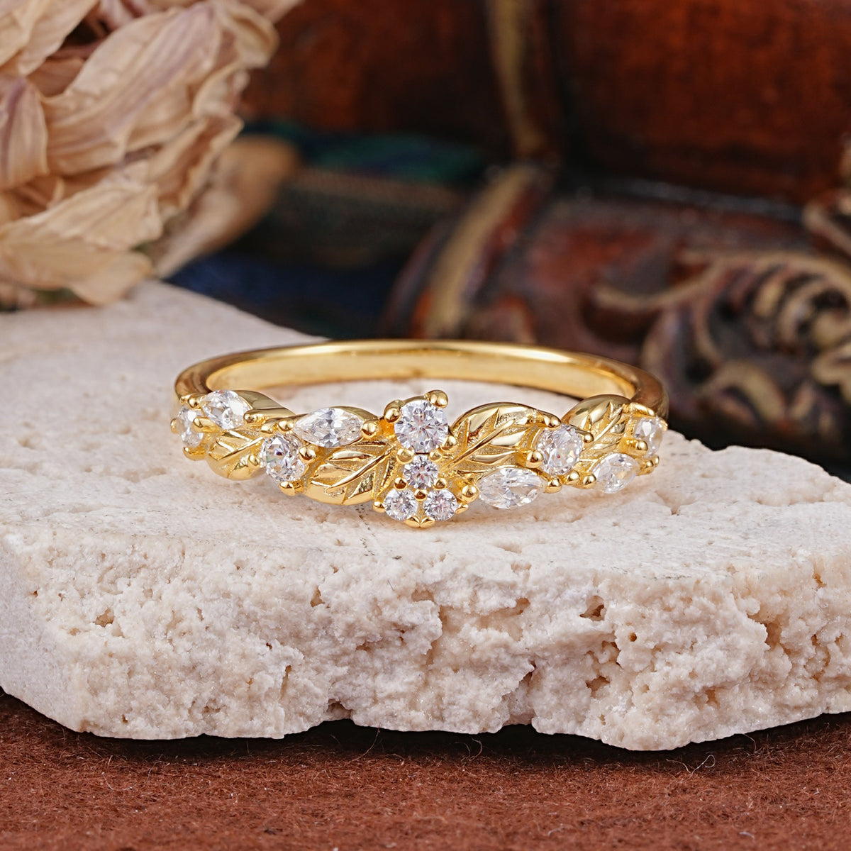 Vintage Nature Inspired Twisted Vine Leaf Moissanite Full Eternity Wedding Band - Additional view
