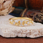 Vintage Nature Inspired Twisted Vine Leaf Moissanite Full Eternity Wedding Band - Additional view