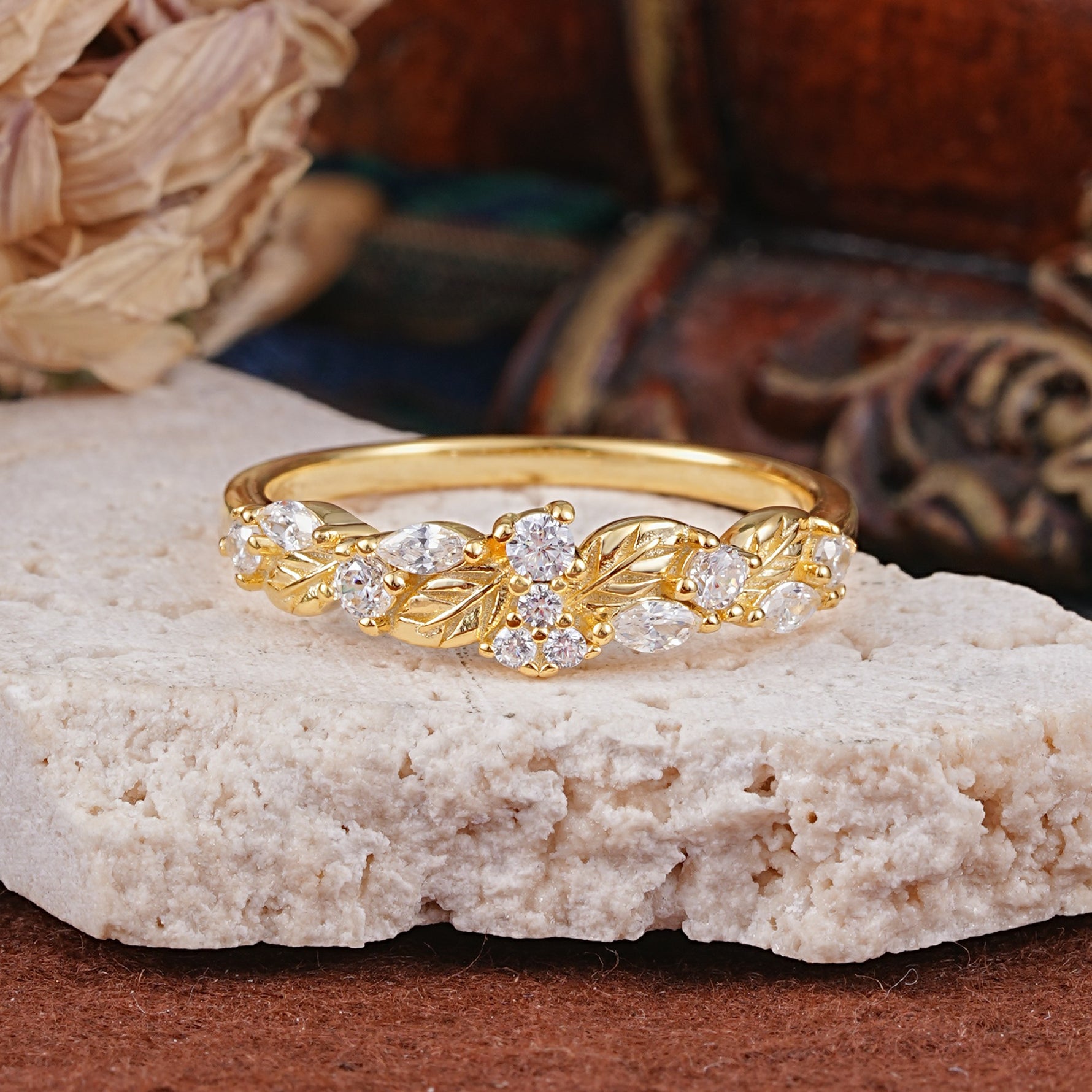 Vintage Nature Inspired Twisted Vine Leaf Moissanite Full Eternity Wedding Band - Additional view