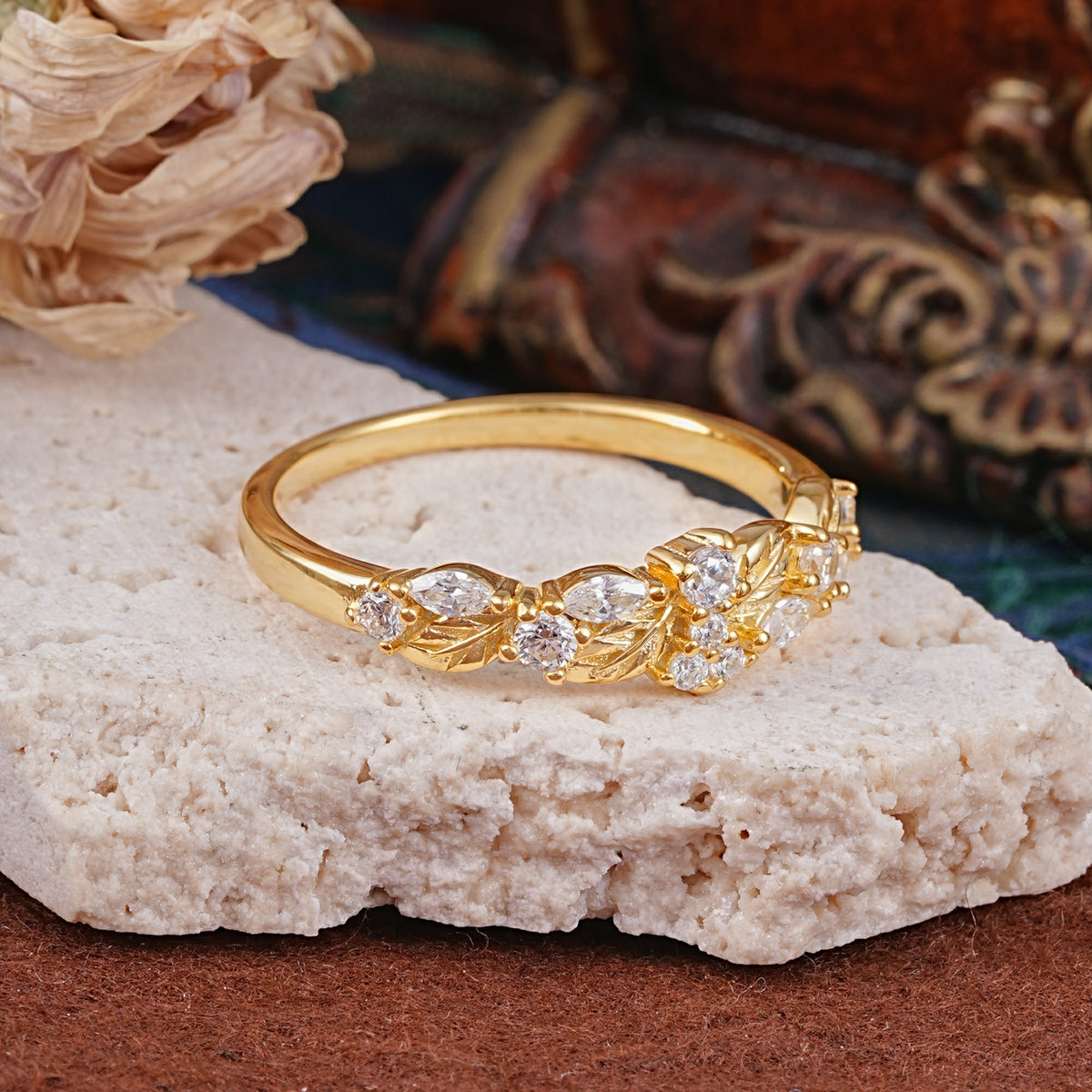 Vintage Nature Inspired Twisted Vine Leaf Moissanite Full Eternity Wedding Band - Additional view