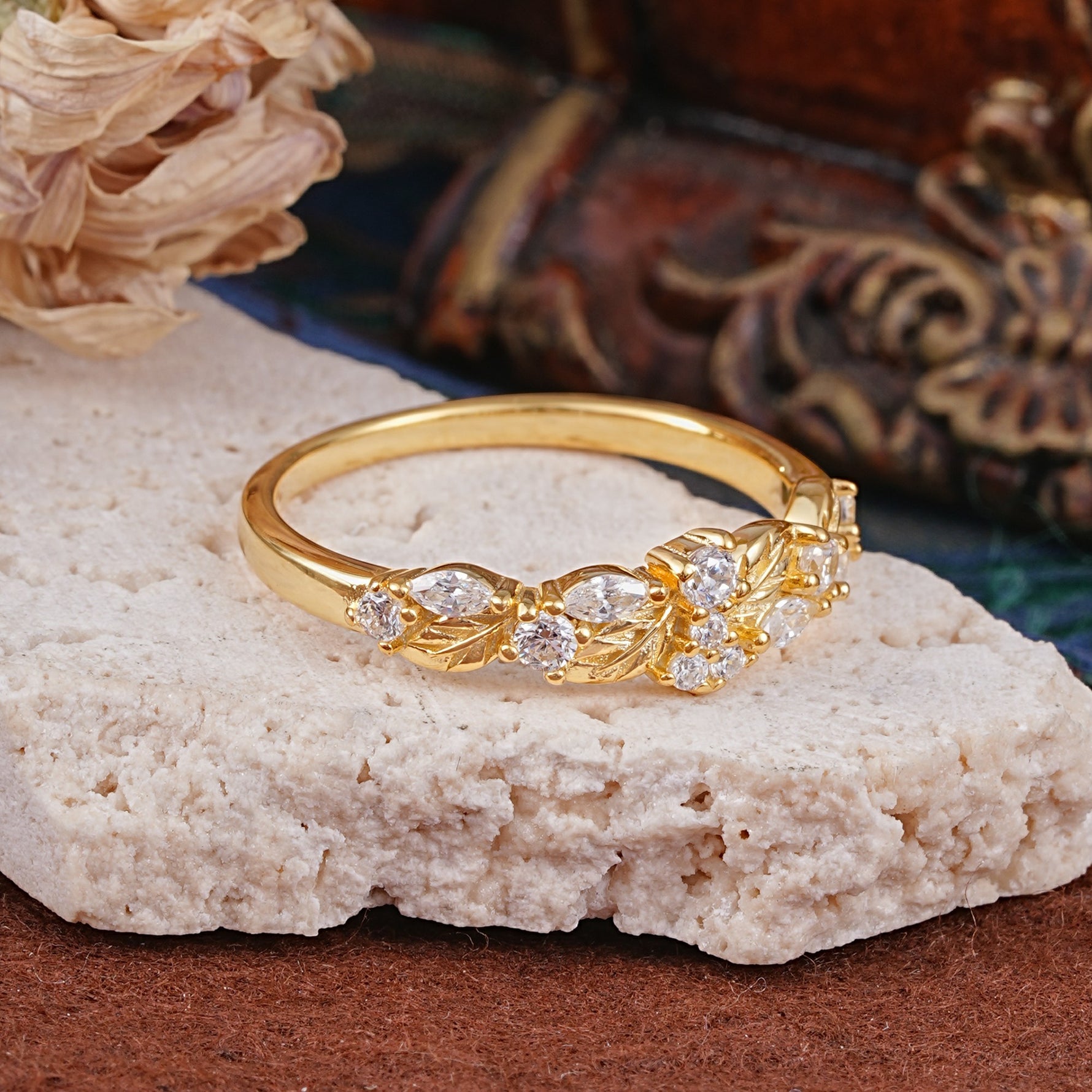 Vintage Nature Inspired Twisted Vine Leaf Moissanite Full Eternity Wedding Band - Additional view