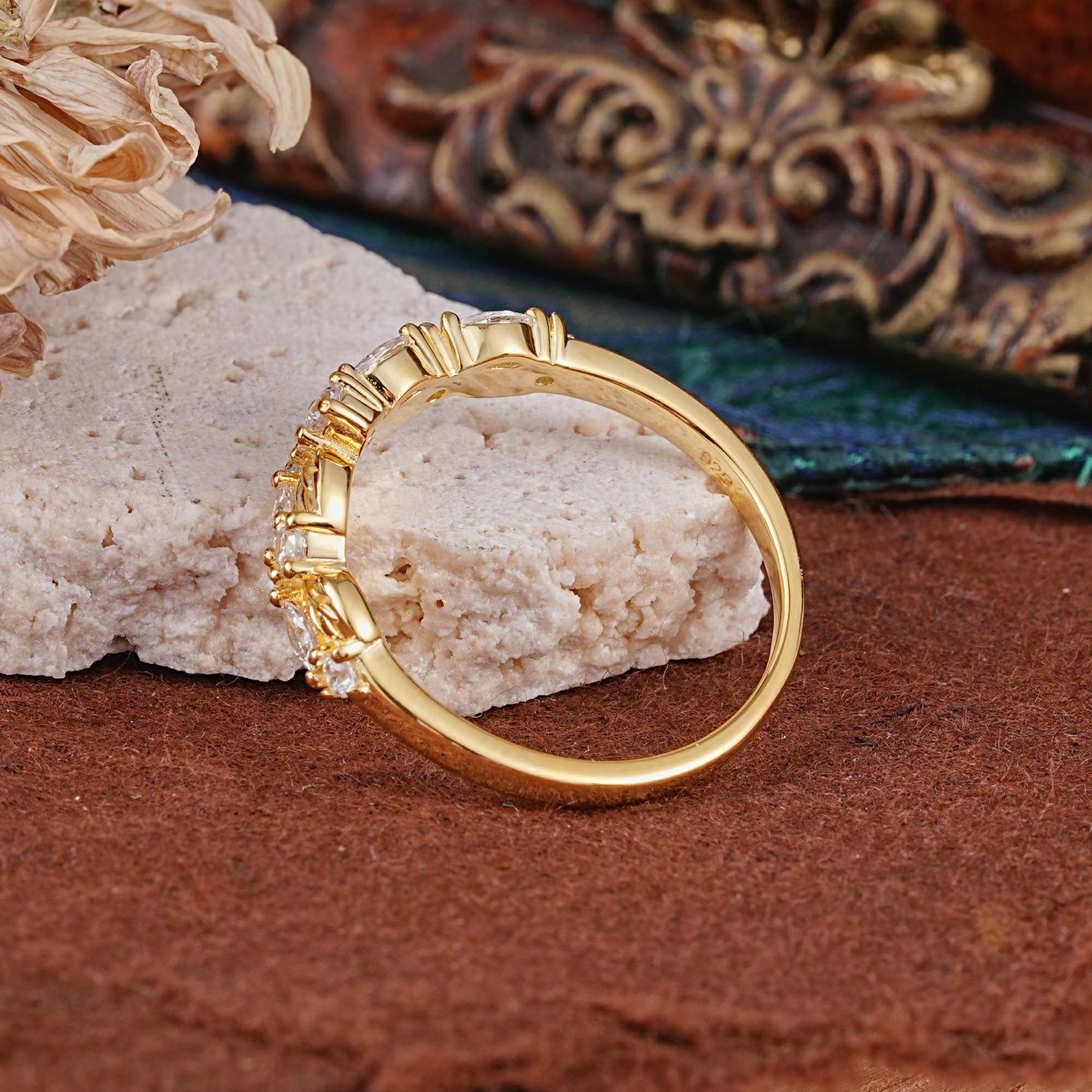 Vintage Nature Inspired Twisted Vine Leaf Moissanite Full Eternity Wedding Band - Additional view
