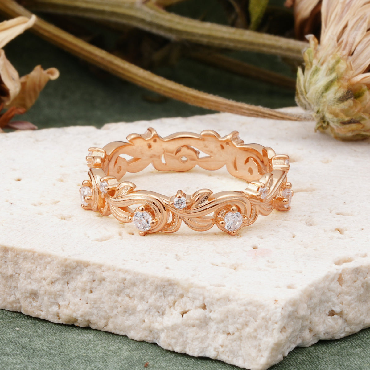 Vintage Nature Inspired Interwoven Twig Moissanite Stacking Wedding Band - Additional view
