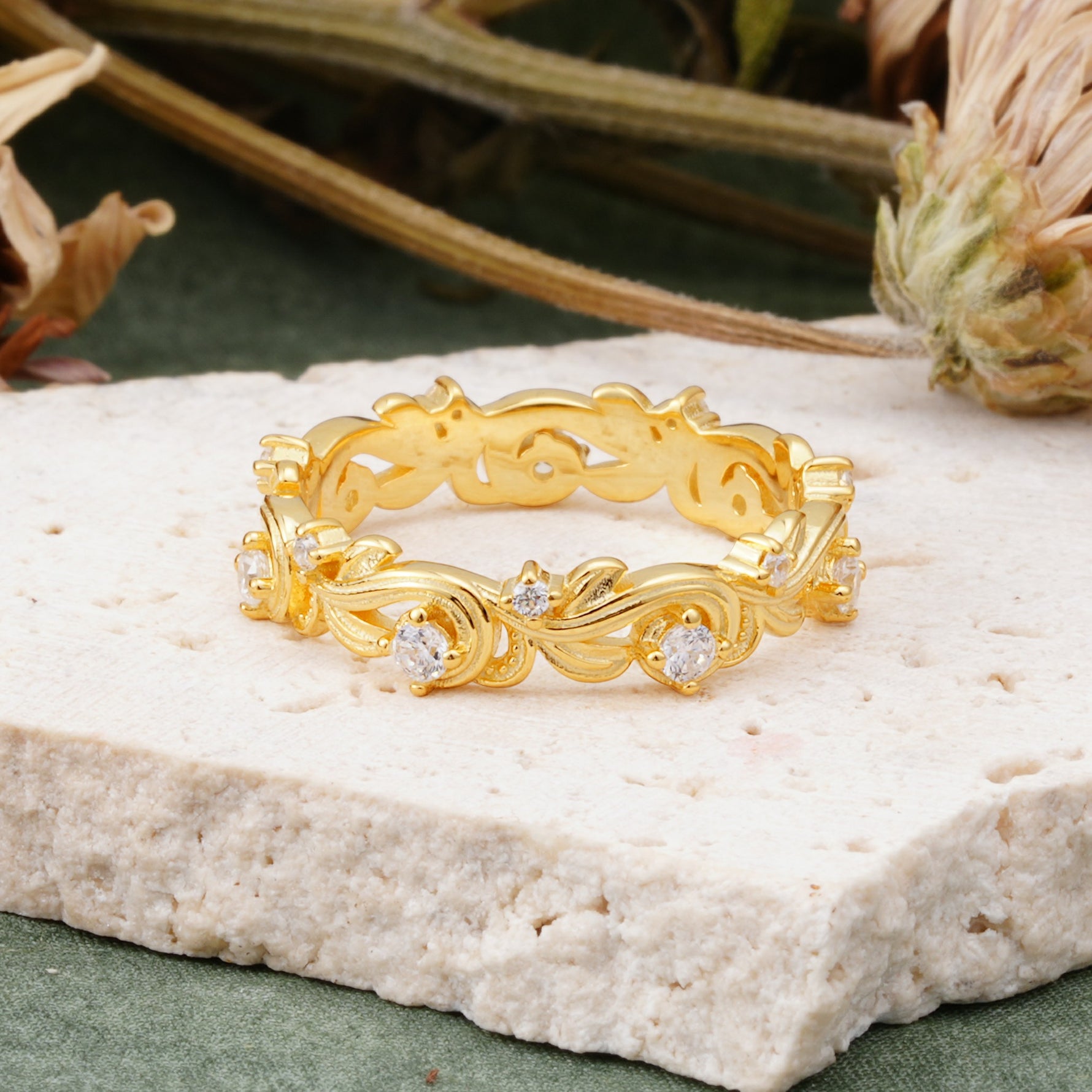 Vintage Nature Inspired Interwoven Twig Moissanite Stacking Wedding Band - Additional view