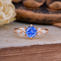 Classic Elegant 4-Prong Princess Cut Sapphire Engagement Ring