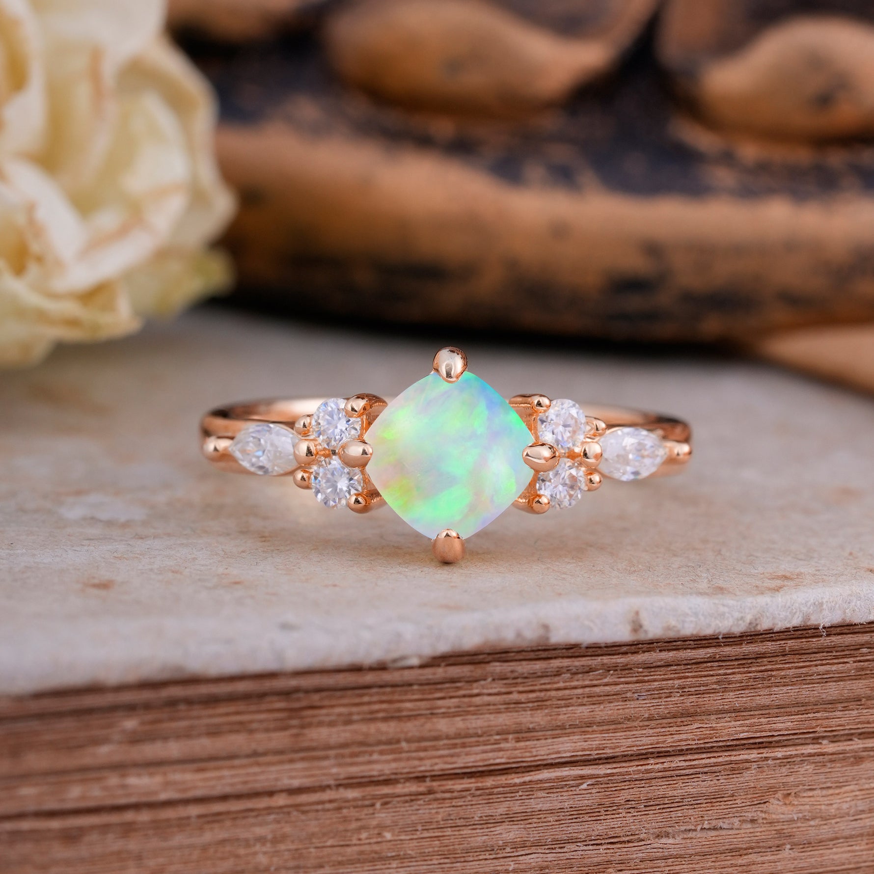 Vintage Mixed Cut Fire Opal Eternity Wedding Band - Additional view