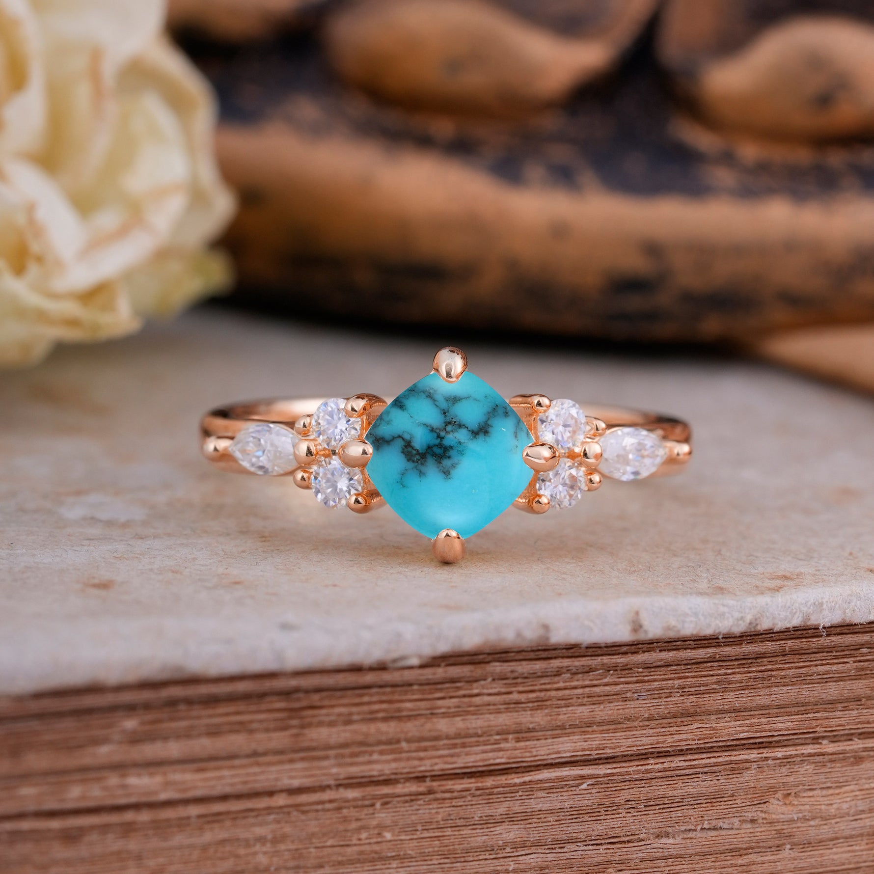 Vintage Mixed Cut Turquoise Eternity Wedding Band - Additional view