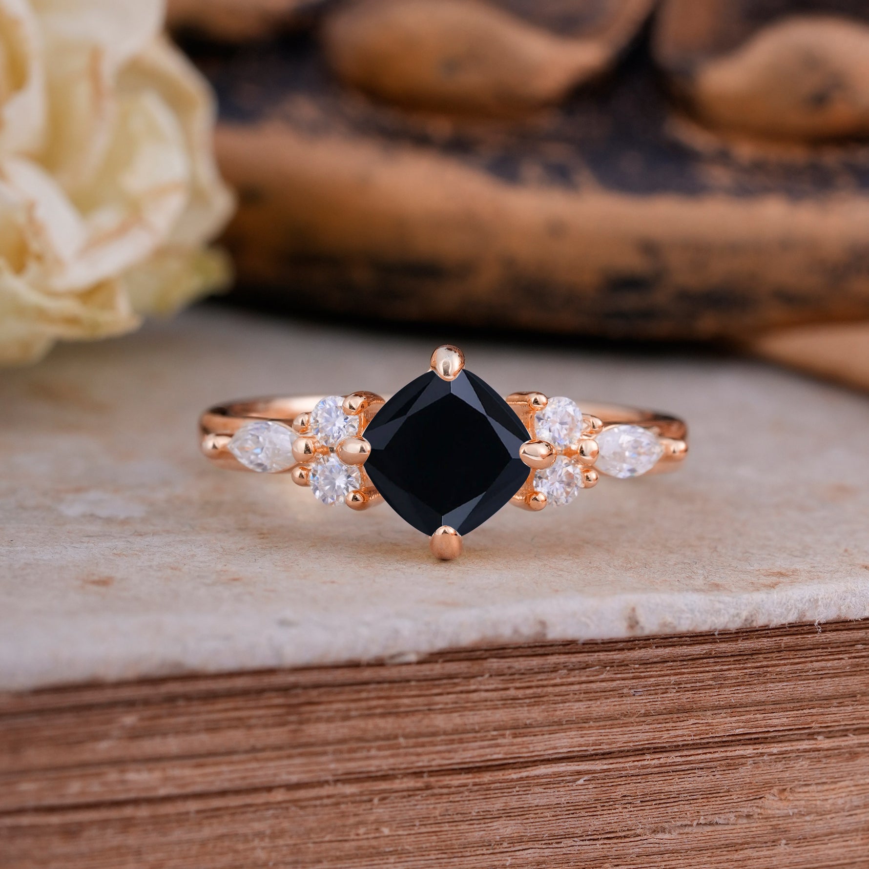 Vintage Mixed Cut Black Onyx Eternity Wedding Band - Additional view