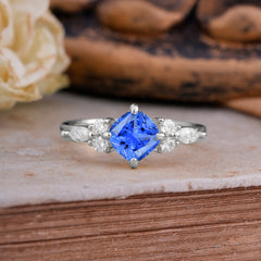 Classic Elegant 4-Prong Princess Cut Sapphire Engagement Ring