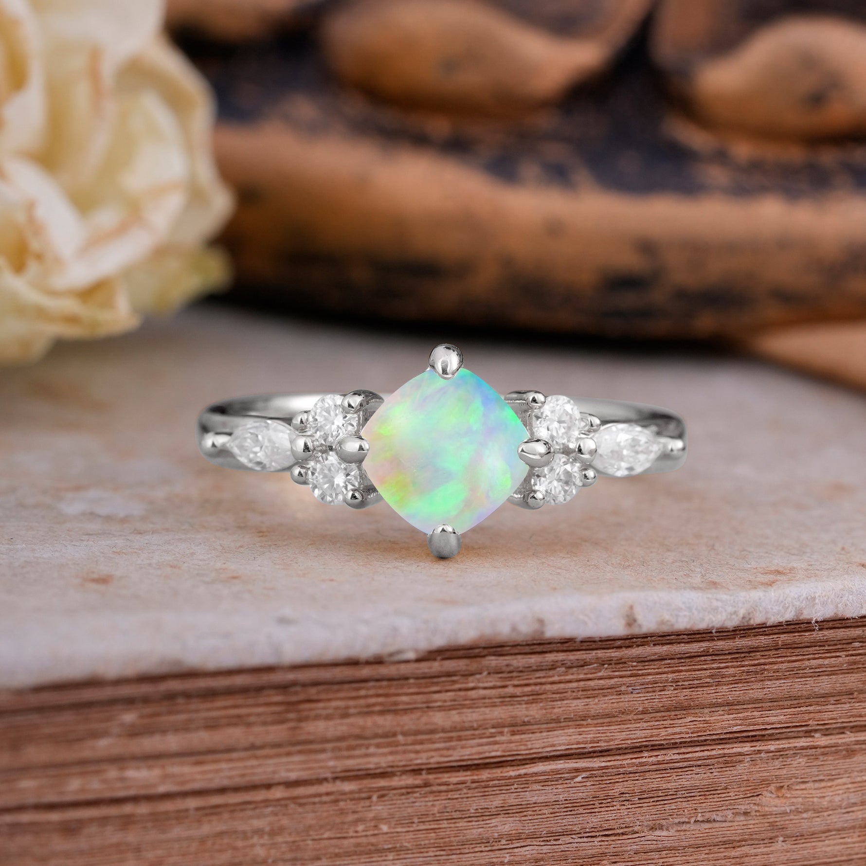 Vintage Mixed Cut Fire Opal Eternity Wedding Band - Additional view