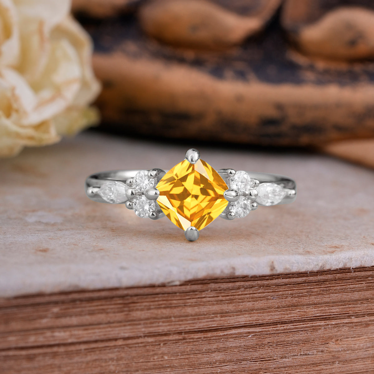 Vintage Mixed Cut Citrine Eternity Wedding Band - Additional view