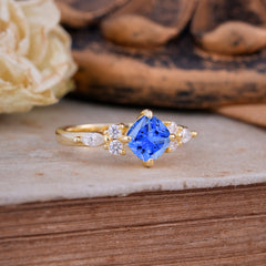 Classic Elegant 4-Prong Princess Cut Sapphire Engagement Ring