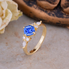 Classic Elegant 4-Prong Princess Cut Sapphire Engagement Ring